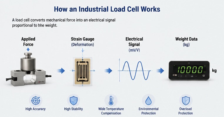 How an industrial load cell converts mechanical force into electrical signals for weight measurement
