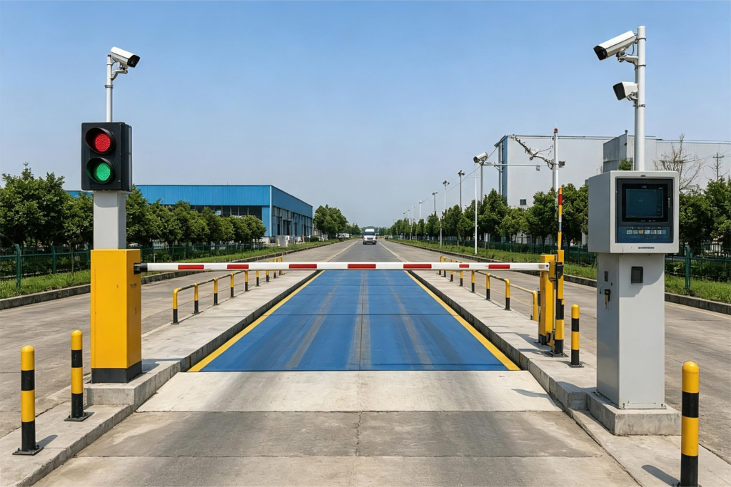 automated unattended truck weighing system with RFID and barriers
