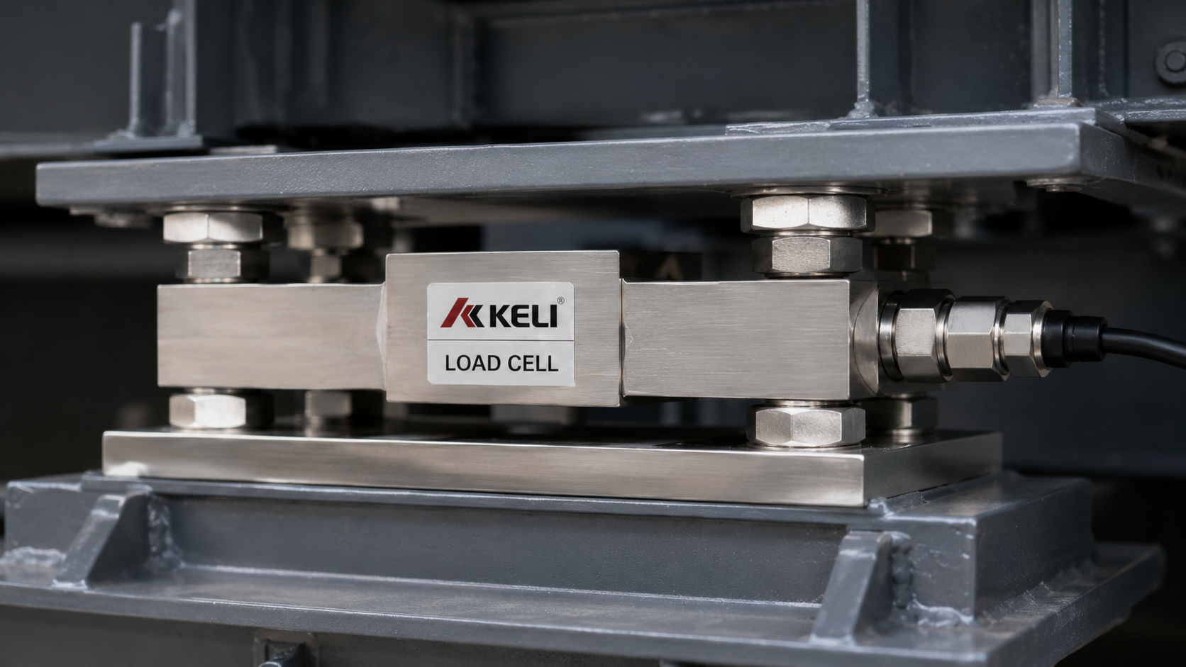 Industrial belt scale load cell installed beneath the weigh frame to measure material force