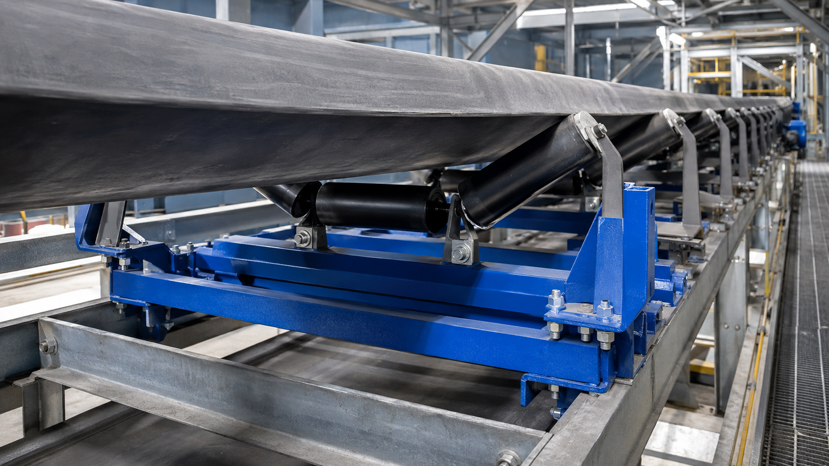 Aligned weigh idler and adjacent conveyor idlers supporting the belt through the weighing zone