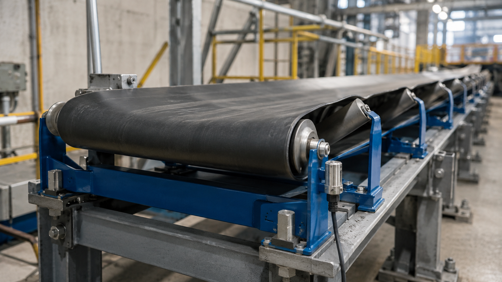Conveyor belt running consistently through the weighing zone with stable belt tracking